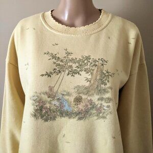Vintage Northern Reflections cottage garden style yellow sweater, women's XL
